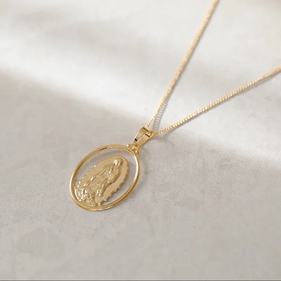 Large Virgin Mary Necklace | 18k Gold Filled - Picture 1 of 5